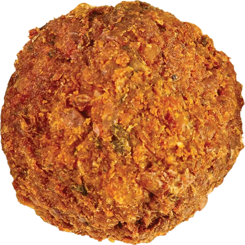 A whole, golden-brown Leva Foods falafel